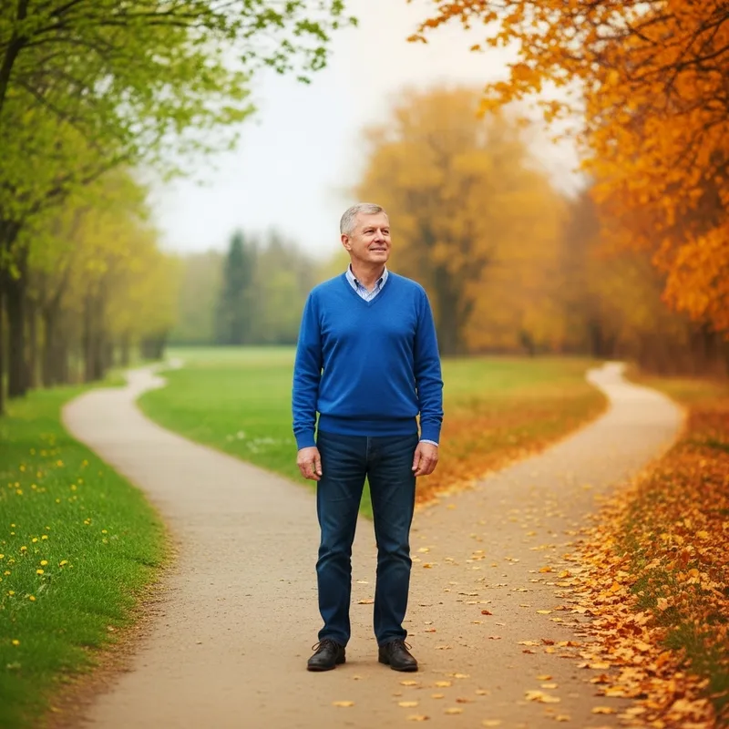 Man Contemplating Past and Future at Time's Crossroads Man Contemplating Past and Future at Time's Crossroads