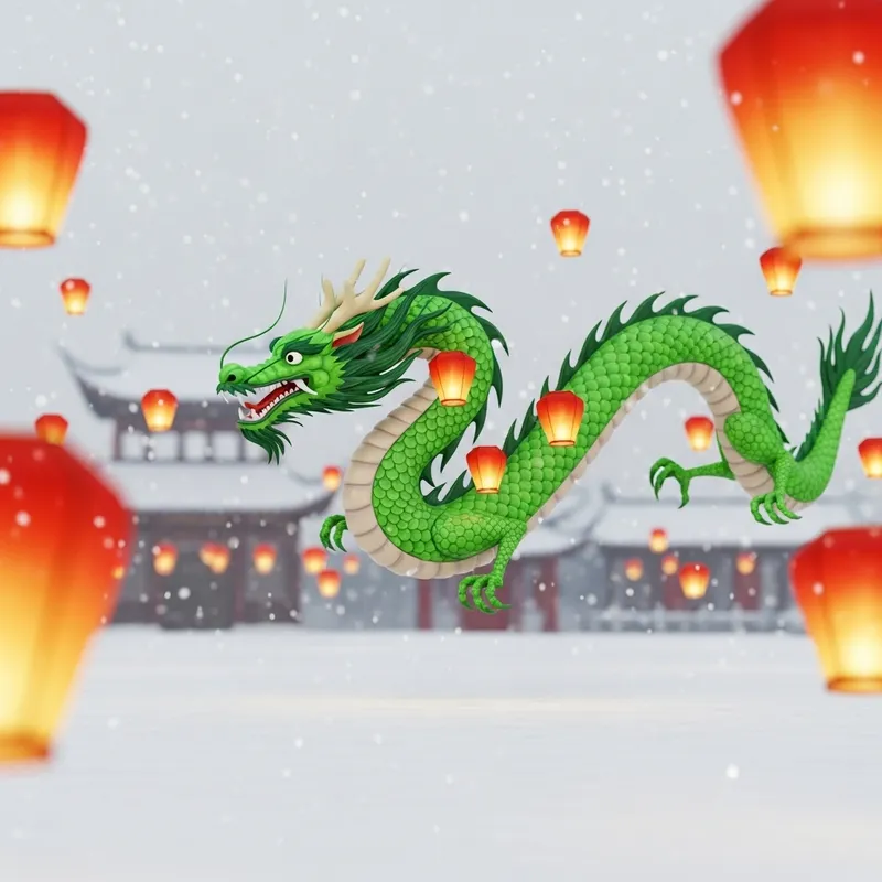 Majestic Green Chinese Dragon in Winter | New Year Festivities