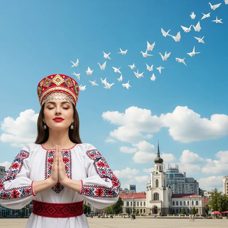 Charming Moldovan Woman in Prayer Amidst Chisinau's Beauty