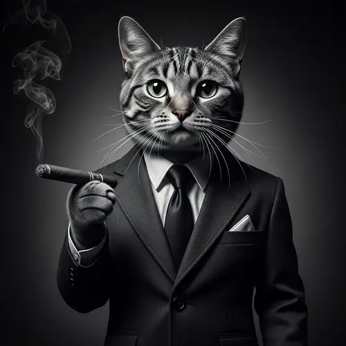 Stylish Feline Noir: Vintage Crime Cat in Suit & Shadows