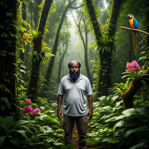 Surprised Somali Man with a Beard in Brazilian Rainforest
