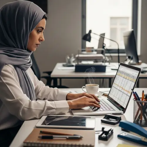Dedicated Middle-Eastern Muslim Woman Working in Modern Office