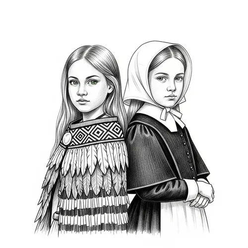 Striking Sketch of Maori and British Girls in 1800's NZ
