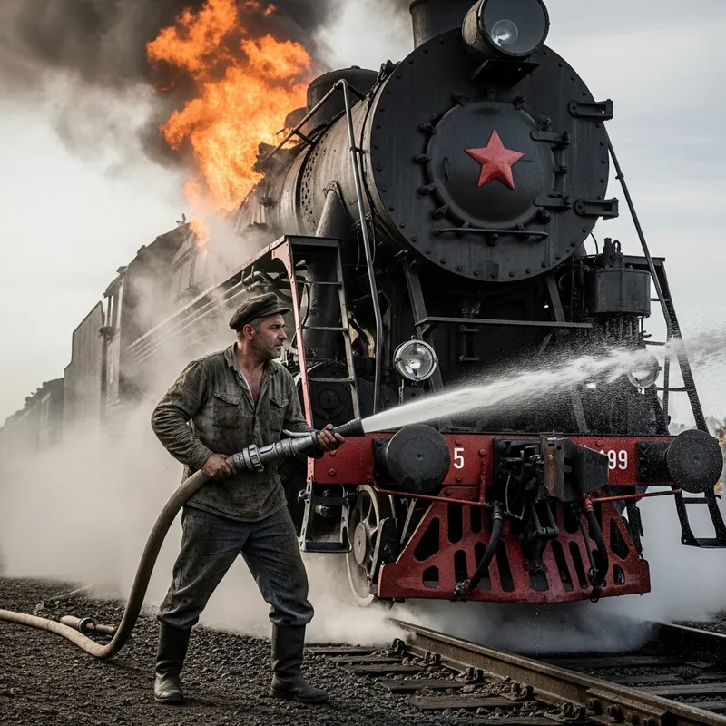 Heroic Railway Worker Saves Burning Russian Locomotive in War 1942