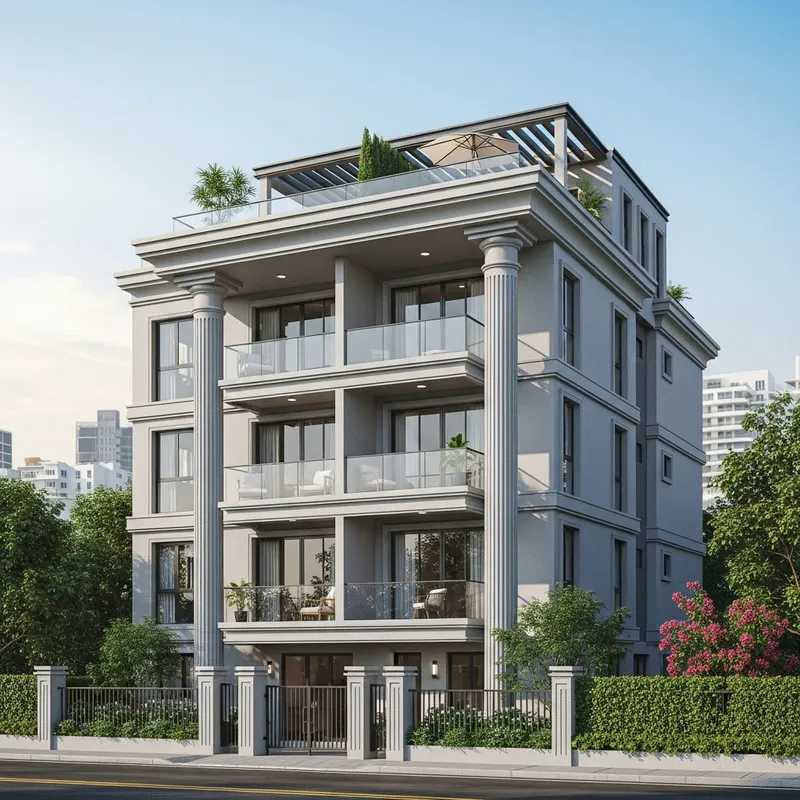 Modern 4 Storey Residential Building with Terrace Modern 4 Storey Residential Building with Terrace