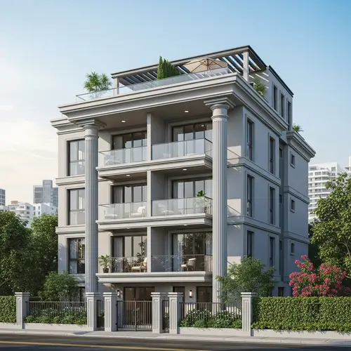 Modern 4 Storey Residential Building with Terrace