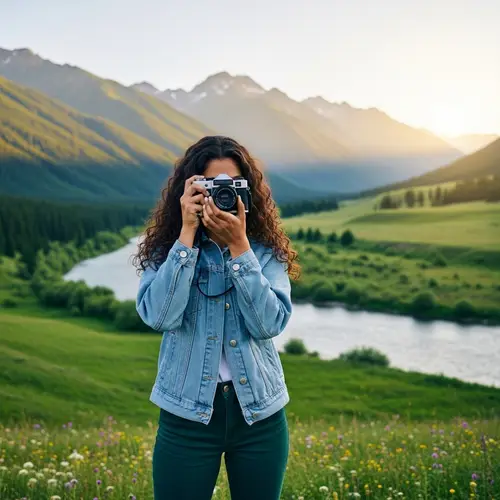 Hispanic Girl Capturing Beautiful Landscape | Vintage Scene