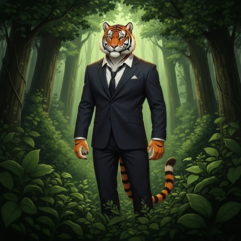Elegant Tiger in Suit Roaming Forest | Wildlife Fashion Fusion