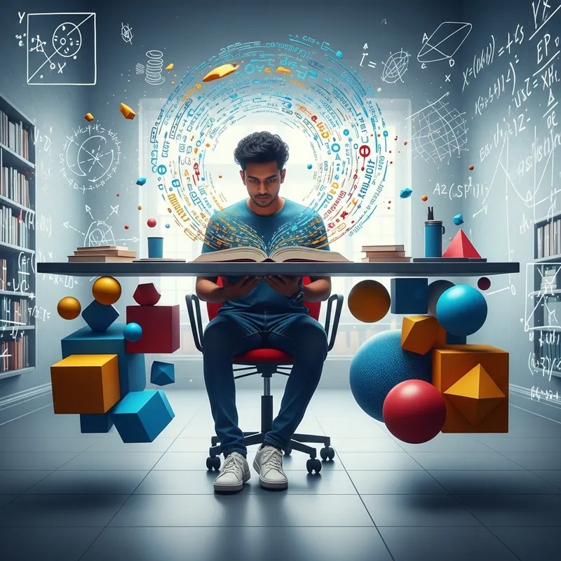 Surreal Abstract College Student Immersed in Learning