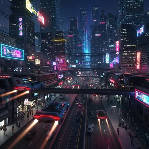 Futuristic Cyberpunk Cityscape - Urban Energy and Neon Lights