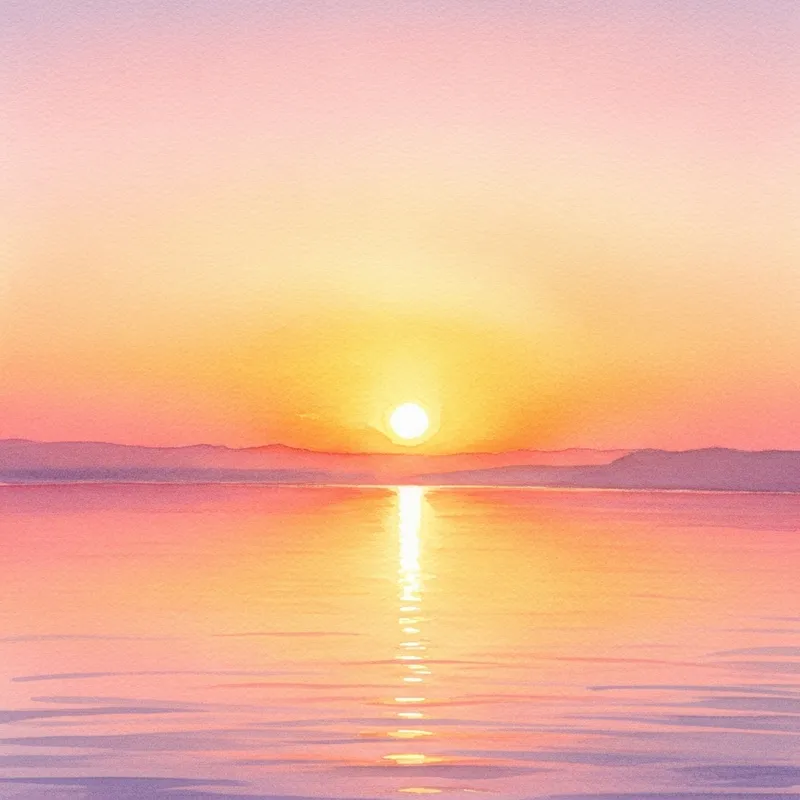 Tranquil Watercolor Sunrise Painting | Ethereal Landscape Art