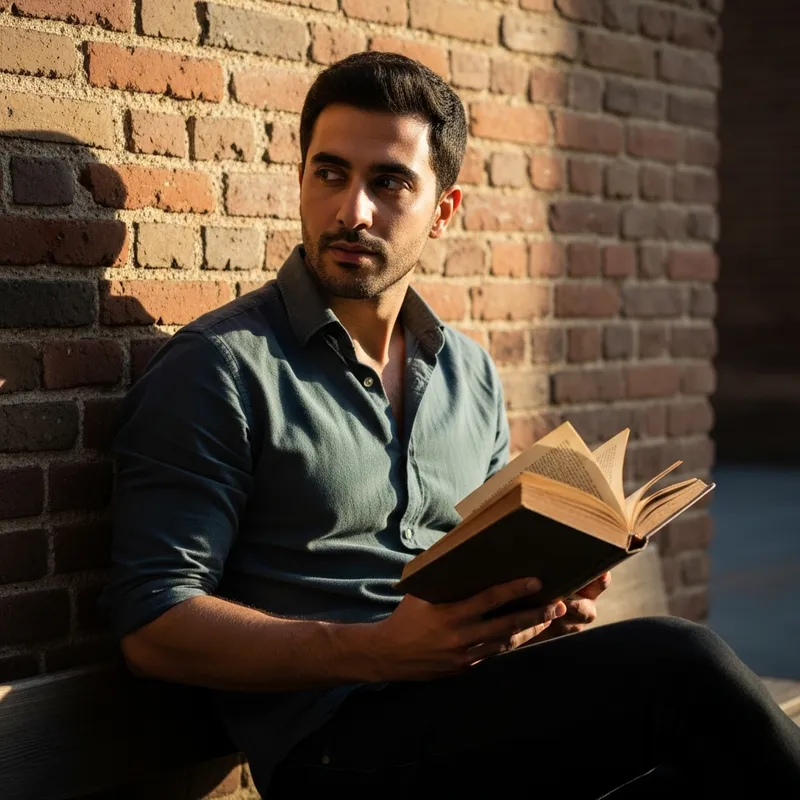Middle Eastern Man Portrait with Book | Casual Clothes