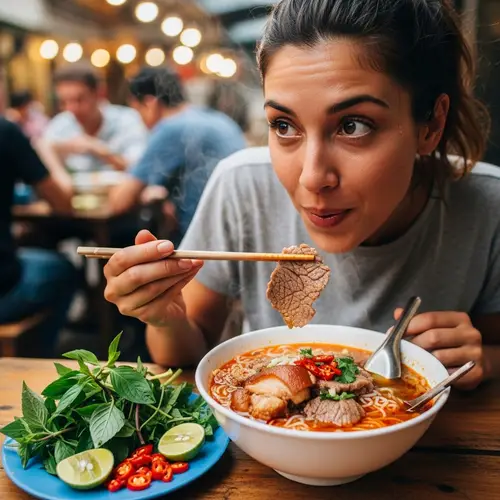 Hong Lien Enjoying Spicy Meal - Authentic Vietnamese Cuisine
