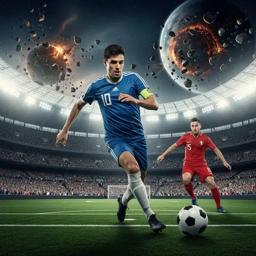 Soccer Player Races Towards Goal in Epic Stadium Scene