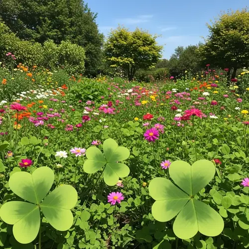 Charming Cartoon Four-Leaf Clover Garden