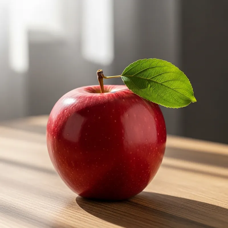 Delicious Red Apple on Wooden Table | Freshness and Vibrancy Captured