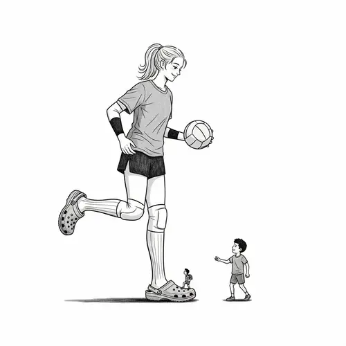 Contrasting Scales: Towering Girl & Tiny Boy Illustration