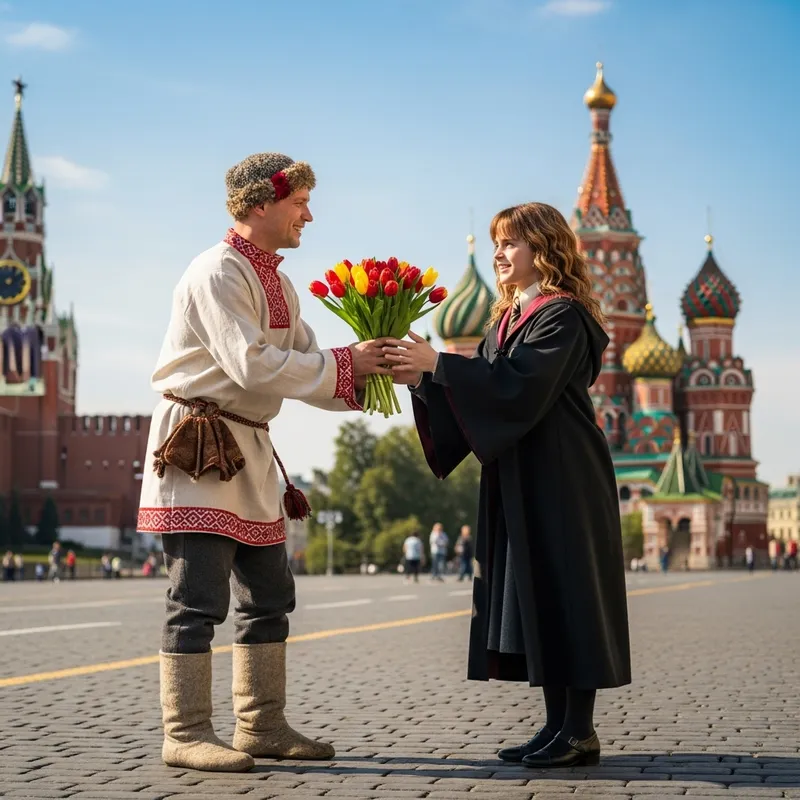 Ivan the Fool Giving Tulips to Hermione in Moscow Sun Ivan the Fool Giving Tulips to Hermione in Moscow Sun