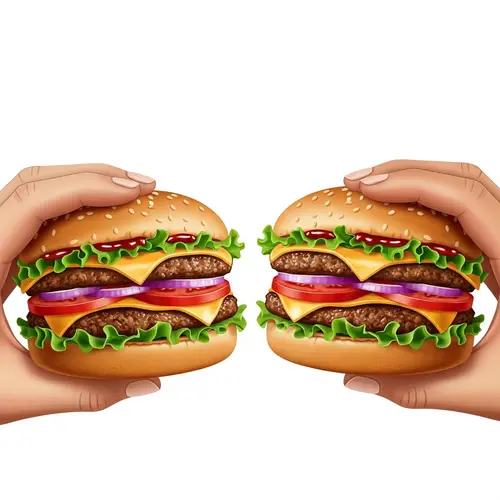 Delicious Beef Burger with Asian and Caucasian Hands