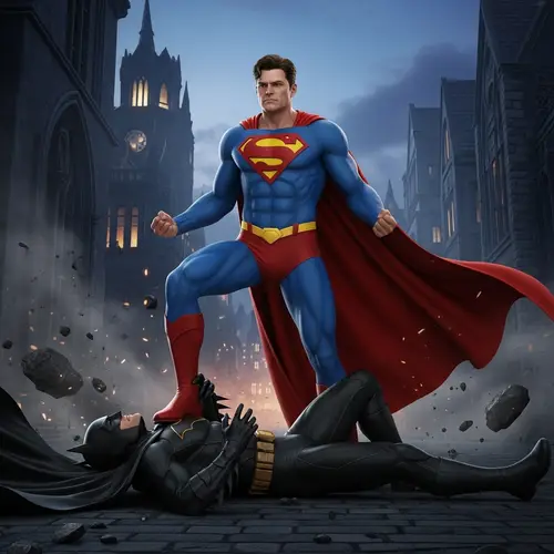 Superman triumphs over Batman in action scene