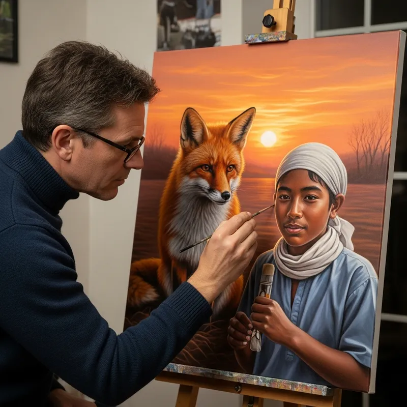 Creative Art: Man Painting Fox within Fox’s Painting Creative Art: Man Painting Fox within Fox’s Painting