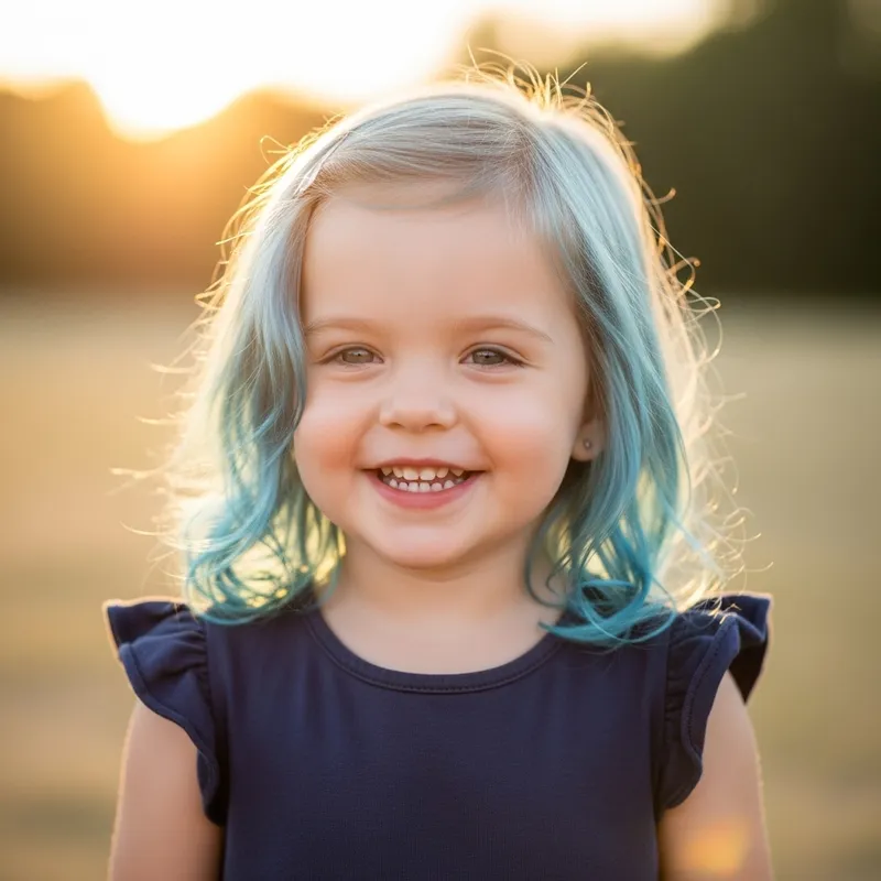 Adorable 3-Year-Old Girl with Blue Hair Smiling Adorable 3-Year-Old Girl with Blue Hair Smiling