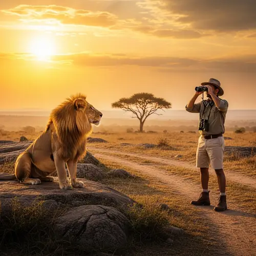 Lion and Man: A Majestic Savannah Encounter