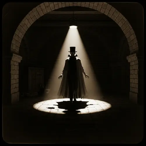 Cryptic Philanthropist in Noir Underground Chamber