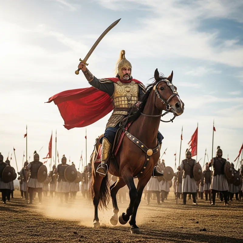 Ancient General Leading Troops on Battlefield