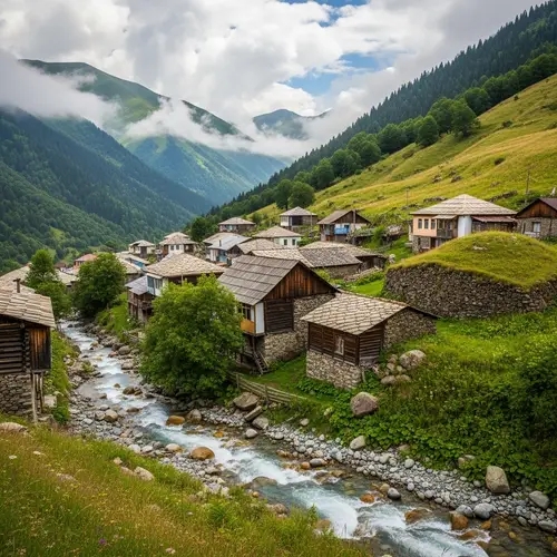 Traditional Caucasian Aul in Mountain Village | Scenic Views