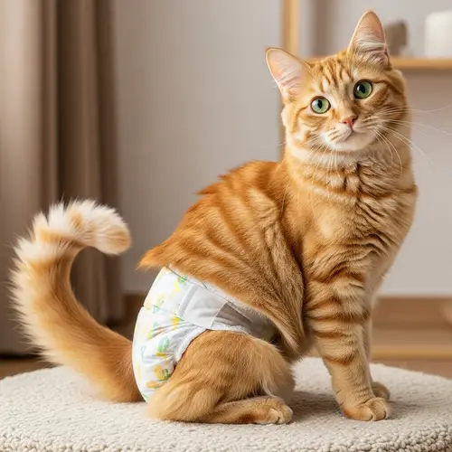 Fluffy Orange Cat in Baby Diaper - Adorable and Playful