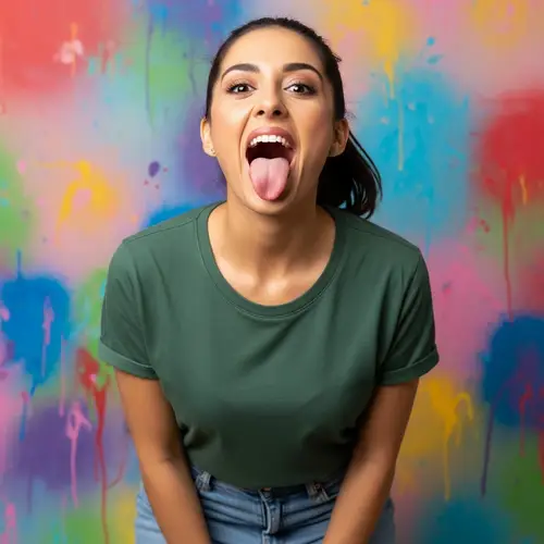 Playful Woman with Huge Tongue | Fun & Colorful Image