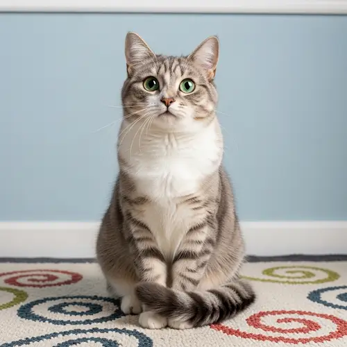 Fluffy Domestic Cat with Emerald Green Eyes | Plushy Grey & White Fur