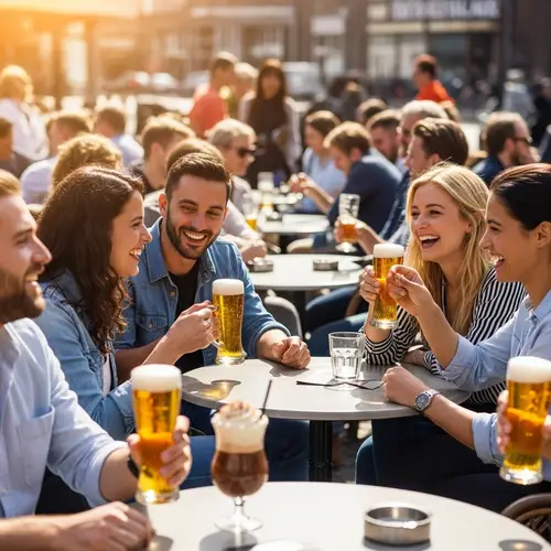Summer Cafe Scene in Düsseldorf: Vibrant Outdoor Terrace