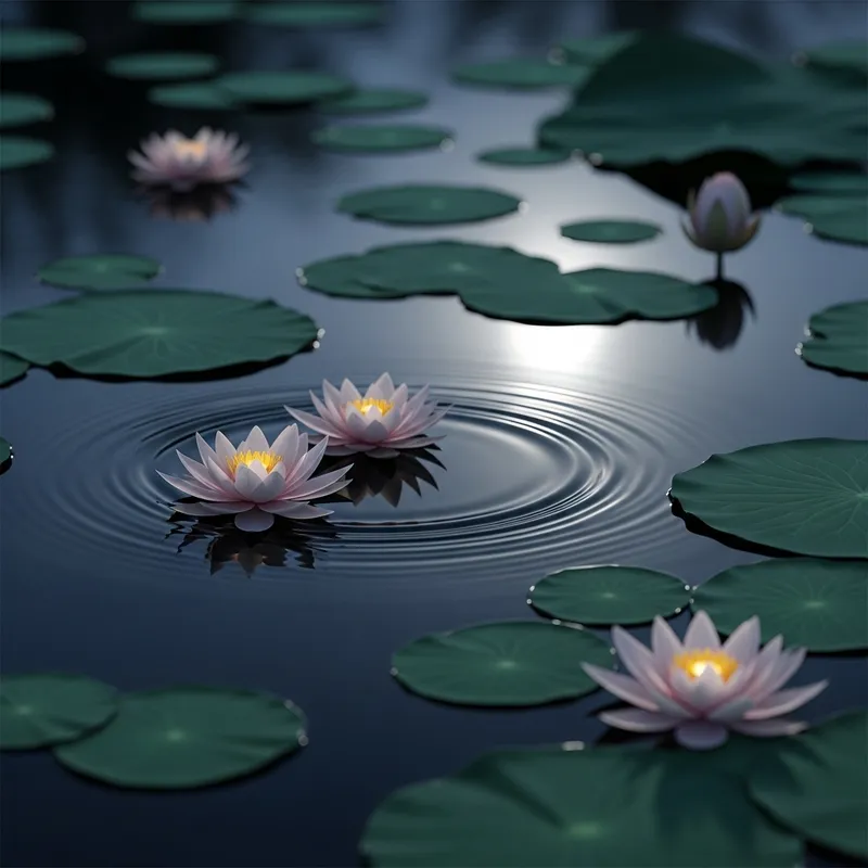Calming Lotus Pond under Moonlight | Authentic Imagery