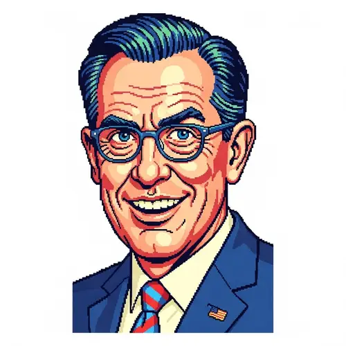 Pixelated NFT Portrait of a Politician Inspired by Andy Warhol Style
