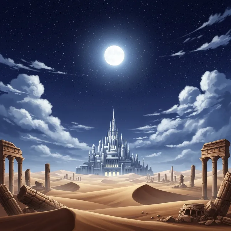 Anime Desert Night | Moonlit Ruins & Silver Millennium Palace