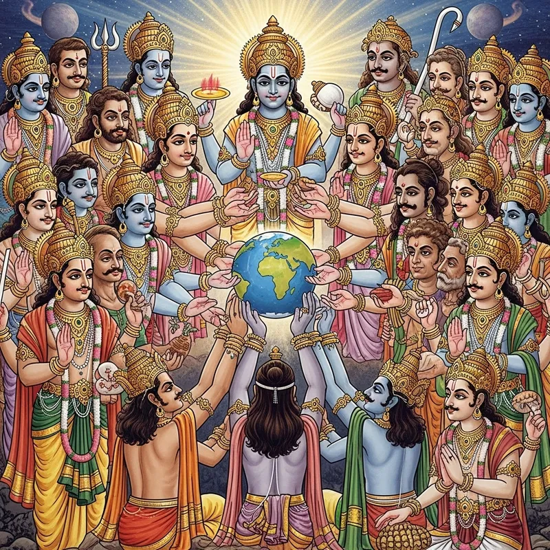 Divine Indian Gods Holding Earth: Captivating Artwork Divine Indian Gods Holding Earth: Captivating Artwork