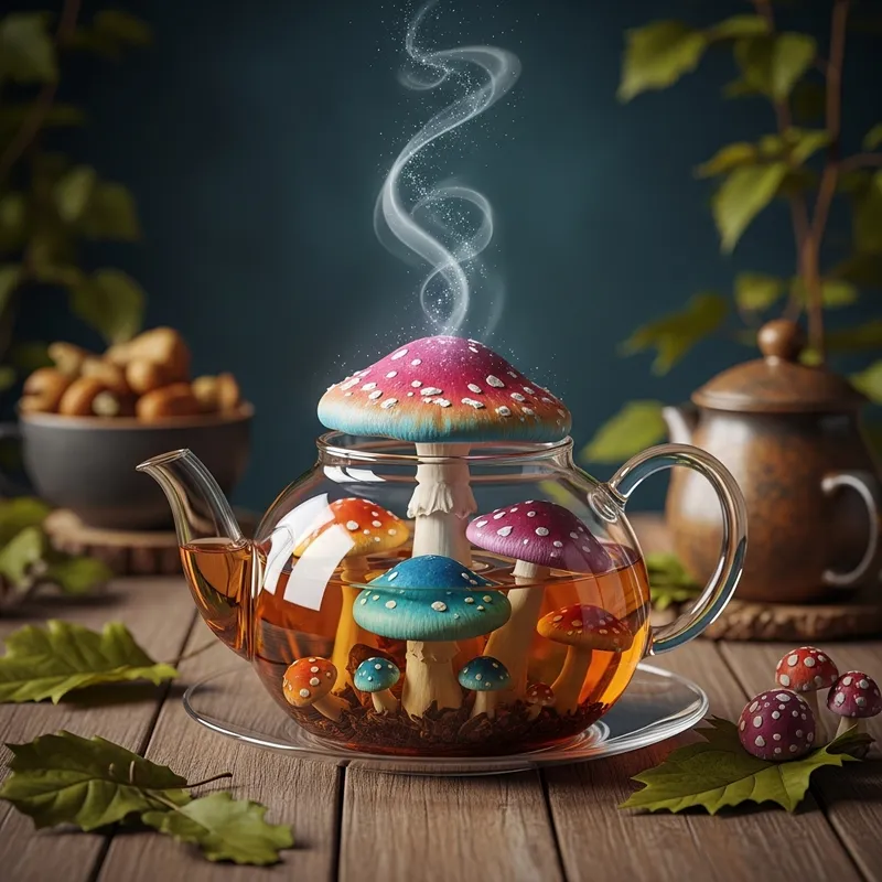 Magic Mushroom Tea: Enchanting Brew on Wooden Table