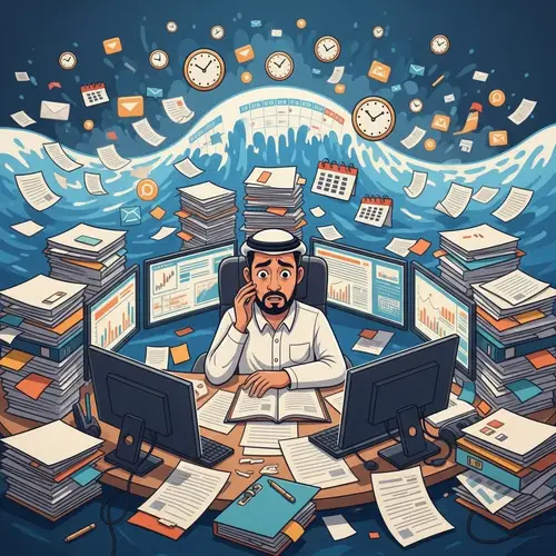 Overwhelmed: Man Drowning in Work, Unfinished Tasks, and Endless Meetings