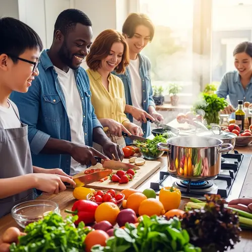 Lively Kitchen Scene: Healthy Cooking with Diverse Individuals
