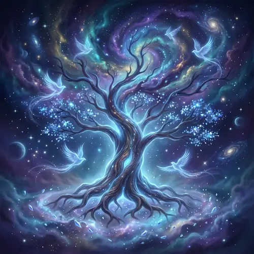 Mystical Tree of Life in Celestial Setting | Cosmic Fantasy