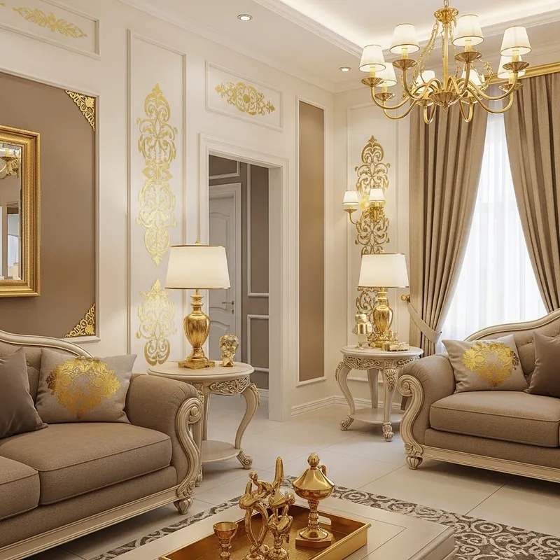 Luxurious House Color Palette: Cream, Beige, Taupe, Gold Accents