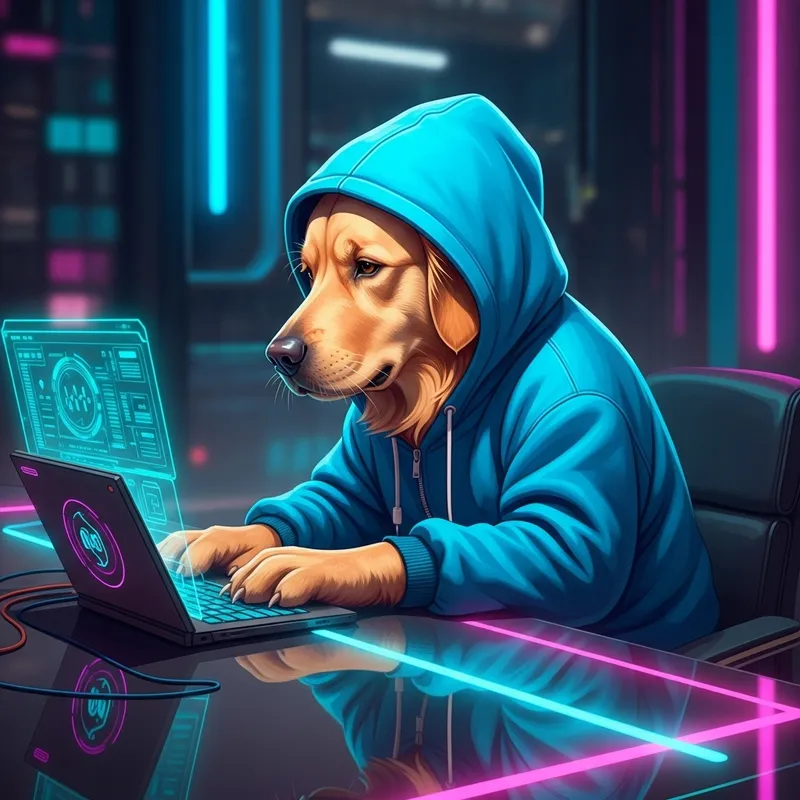 Cyberpunk Golden Retriever Hacking | Futuristic Art Cyberpunk Golden Retriever Hacking | Futuristic Art