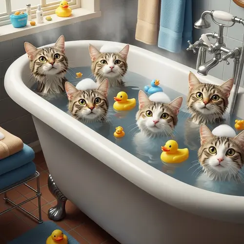 Delightful Cats Enjoying a Joyful Bath Experience