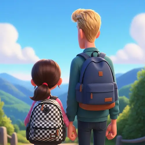 Pixar-Style Animated Scene with Brunette Girl and Tall Blond Boy