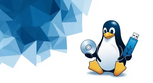 Modern Blue Tech Background with Linux Penguin Mascot