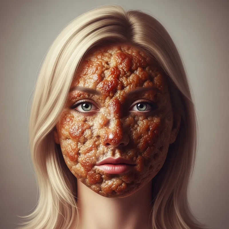 Blonde Woman Fused with a Meatball - Surreal Art
