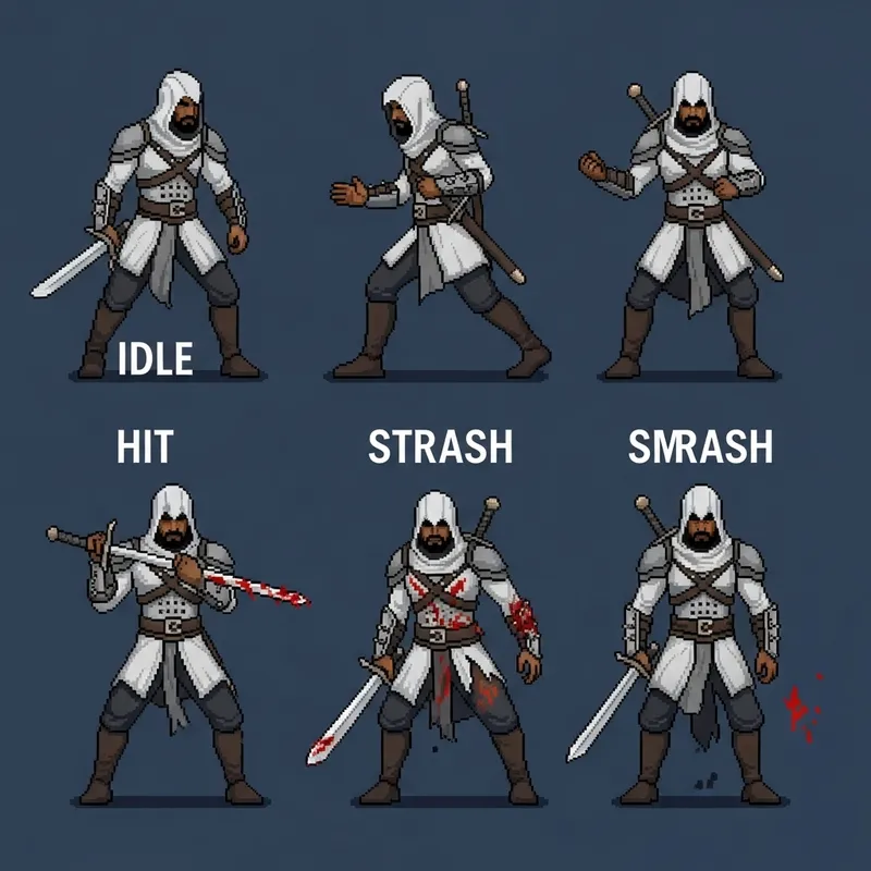 Pixel Art South Asian Assassin Character Poses