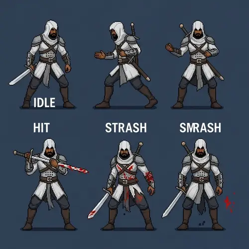 Pixel Art Medieval Assassin Character Poses